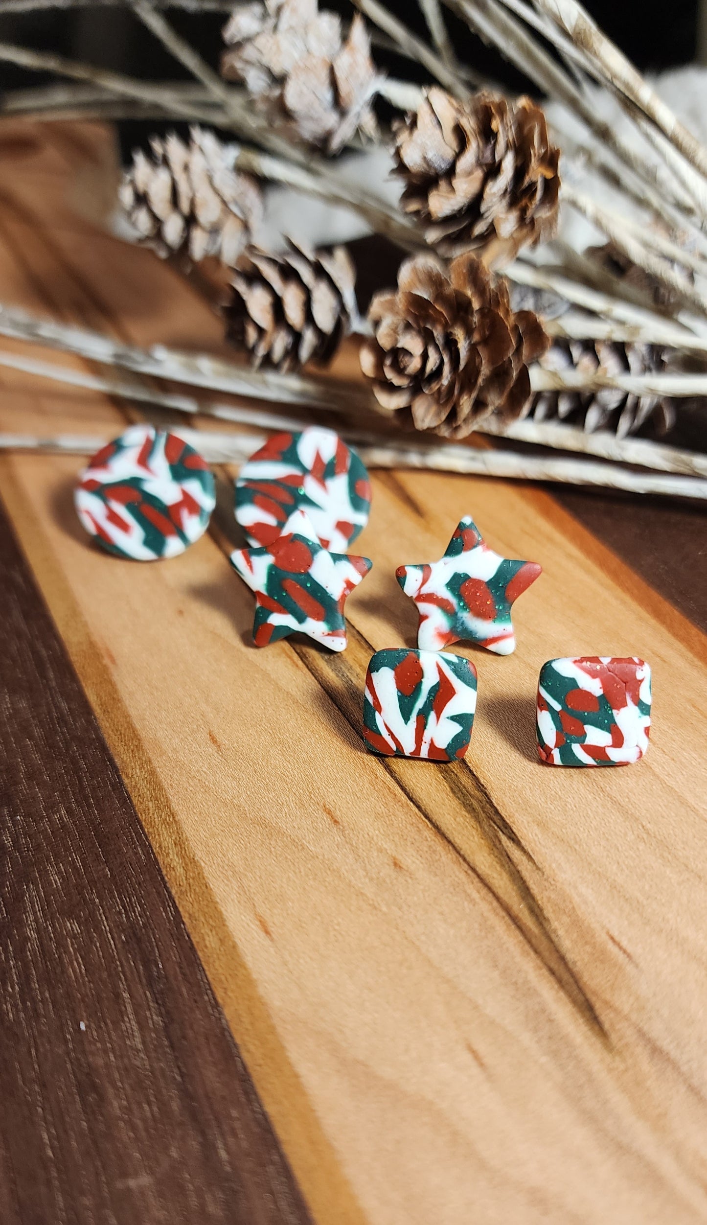 Christmas Camo Square Studs