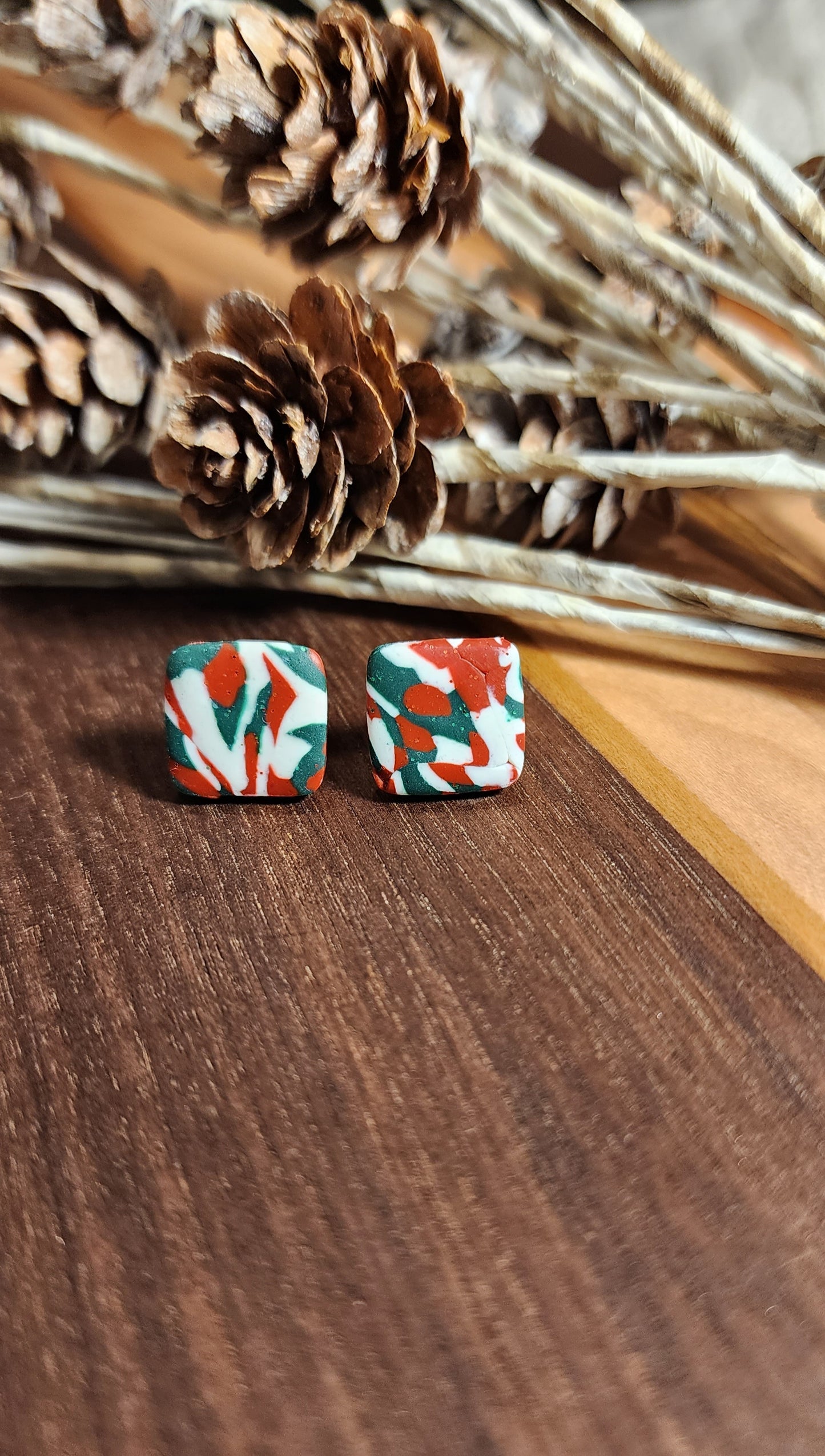 Christmas Camo Square Studs