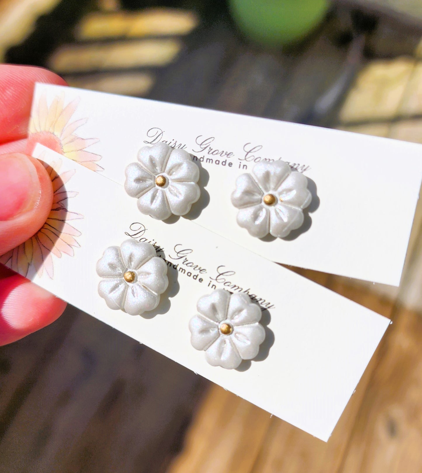 Shimmer White Floral Studs