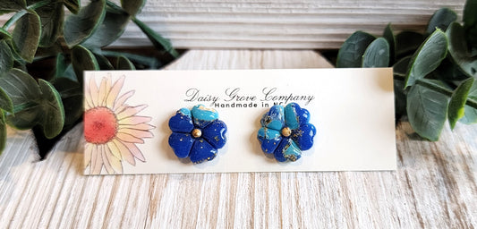 Blue Stone Flower Studs