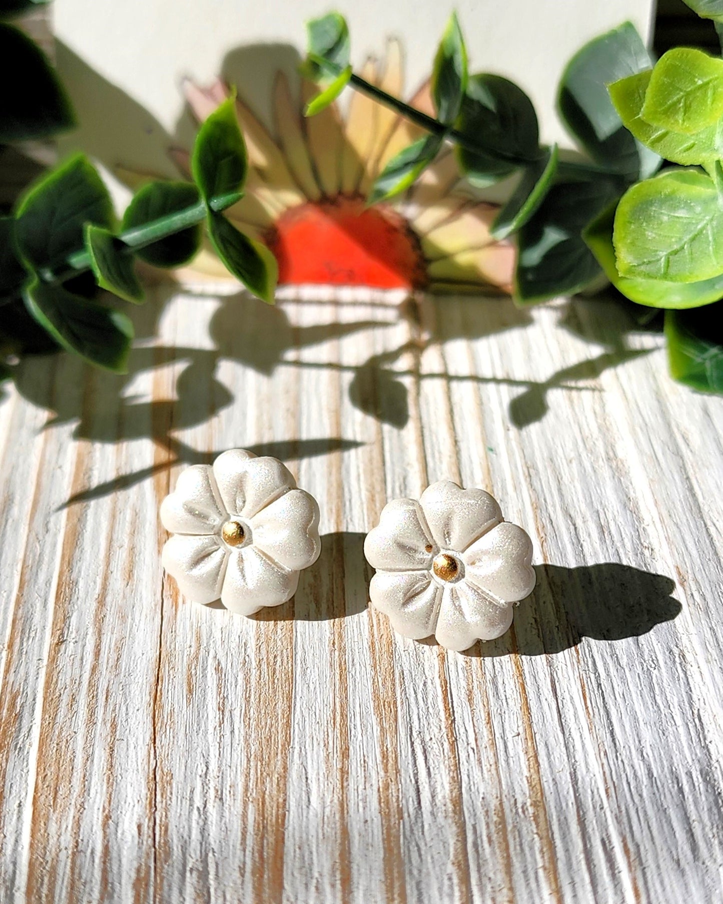 Shimmer White Floral Studs